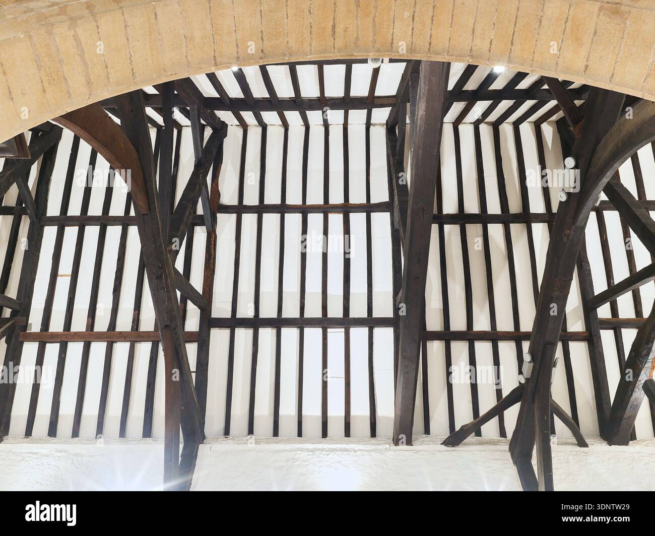 Holzbalkendecke in der Großen Halle von Oakham Castle, England. Stockfoto