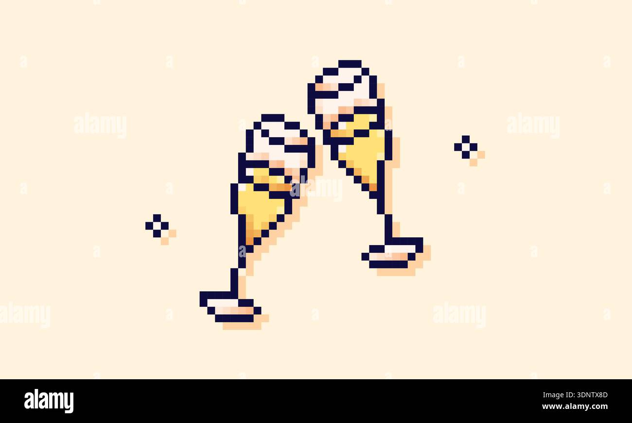 Pixelbild zwei Gläser Champagner. Stock Vektor