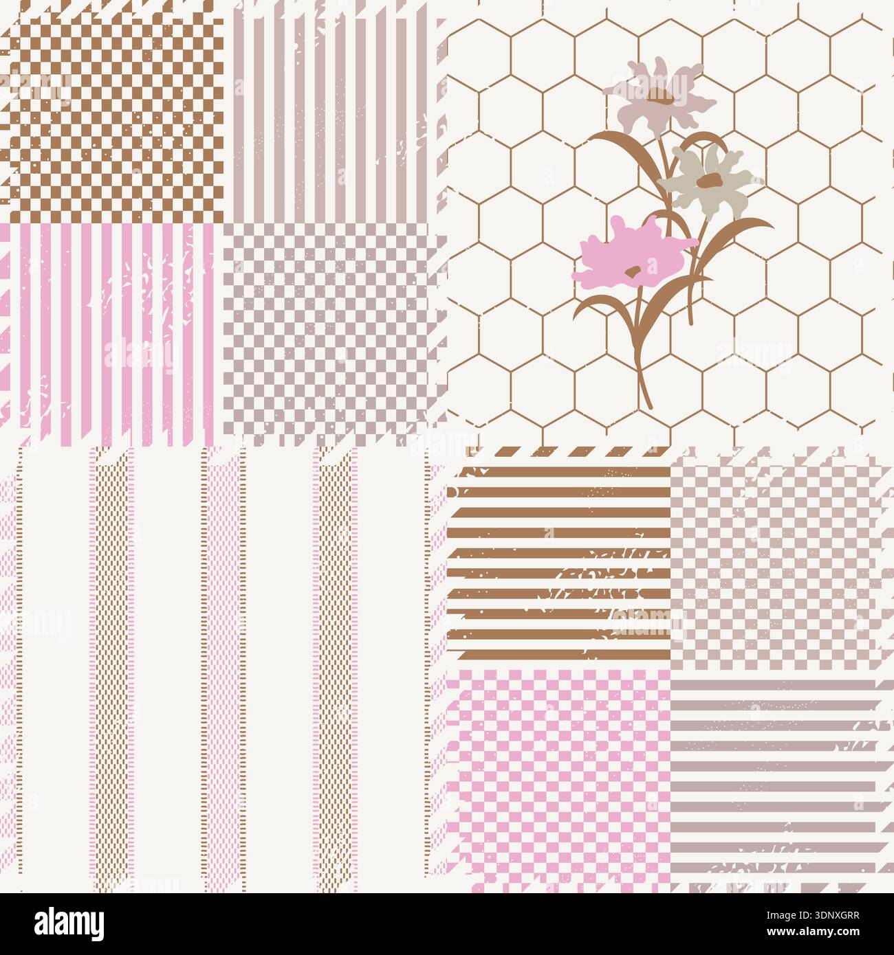 Dekoratives Patchwork-Muster im rustikalen Stil in Hellrosa Beige Stock Vektor