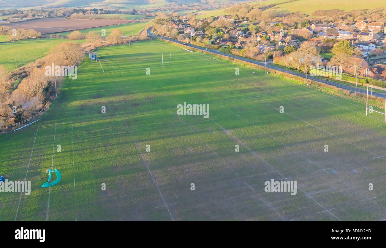 Aus der Vogelperspektive des Rugby Clubs lewes mit Blick auf die Südtiefen im Osten von sussex Stockfoto