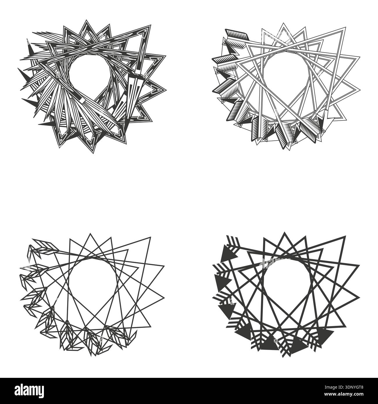 Spiralsternsymbole. Wirbeln Sie geometrische Formen. Vektorlinie Kunst. Komplexes Kreismuster Stock Vektor