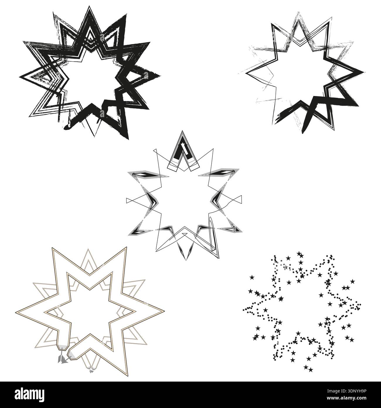 Umrissene Sternform. Geometrische Vektorform. Dekorativer Rand mit Zierspitze. Moderner, linearer Stil Stock Vektor