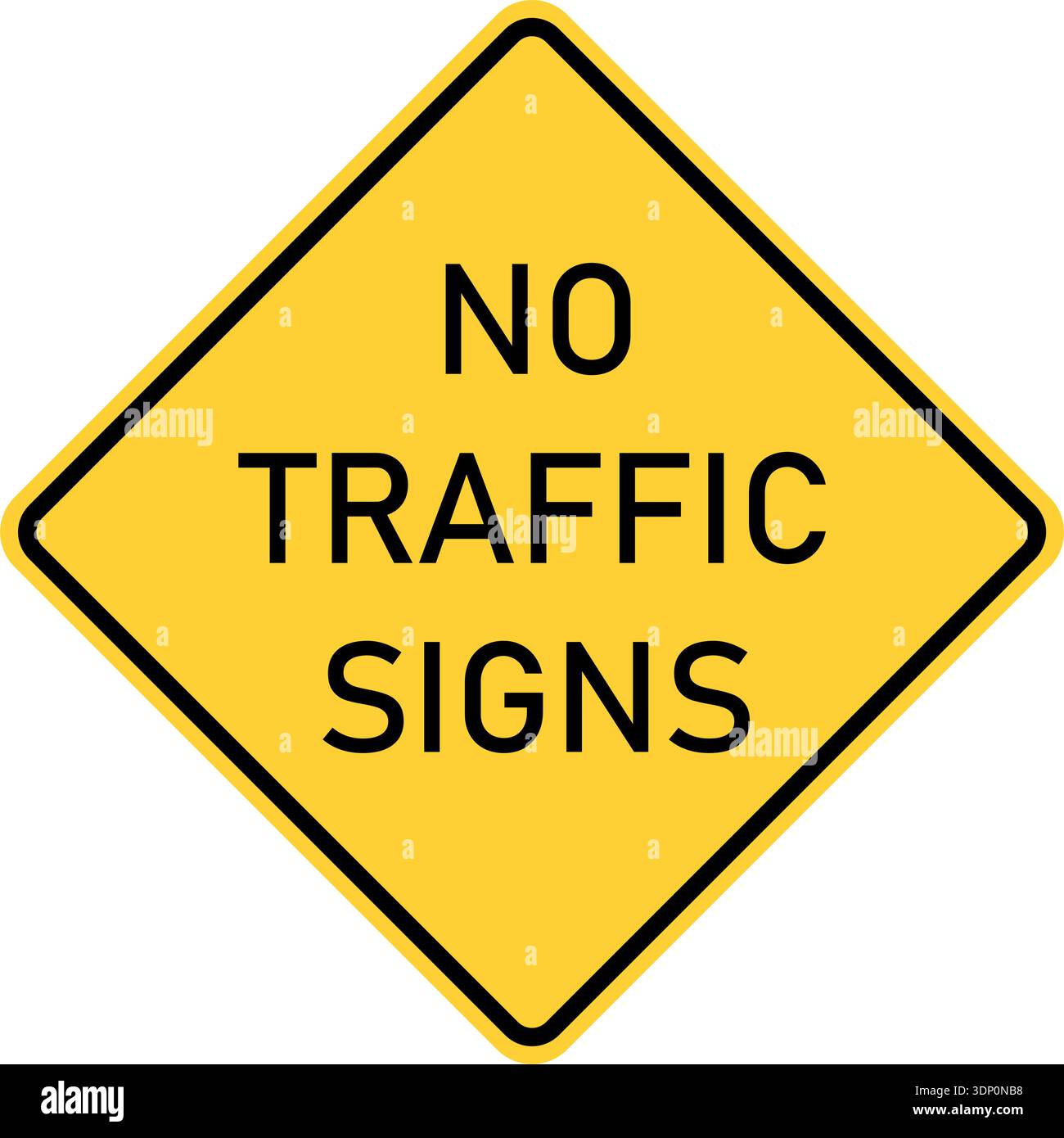 Vektorgrafik eines us-Verkehrsschilds Straßenschild. Es besteht aus der Formulierung No Traffic Signs in einem schwarzen und gelben Quadrat, das auf 45 Grad geneigt ist Stock Vektor