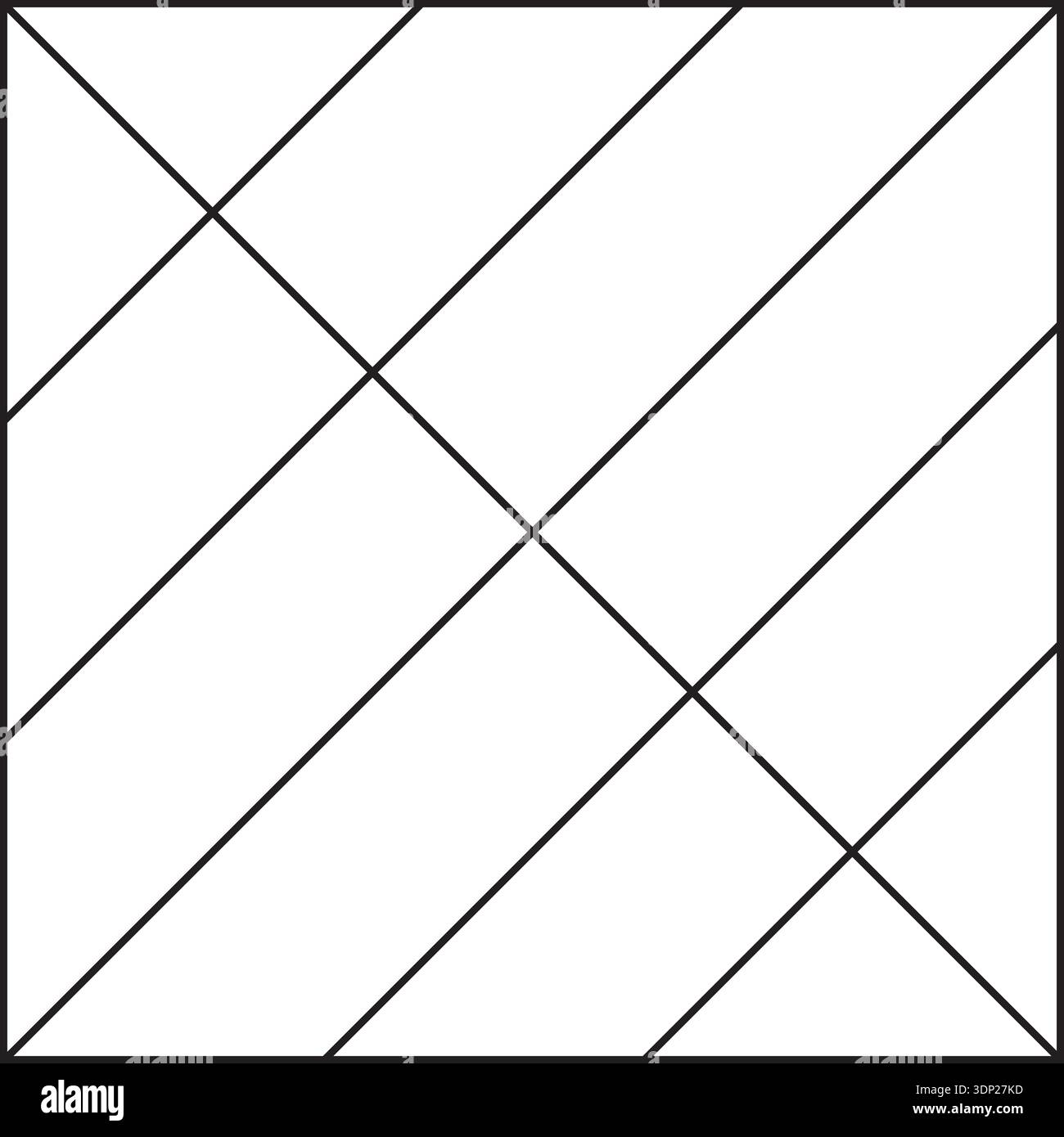 Quadratisches Rasterlayout mit einer diagonalen Linie und fünf reflektierten diagonalen Linien. Stock Vektor