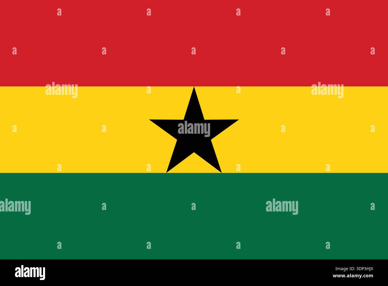 Ghana Nationalflagge flache Vektor-Illustration. Flache Vektorillustration der ghanaischen Flagge mit horizontalen roten, gelben und grünen Streifen. Stock Vektor