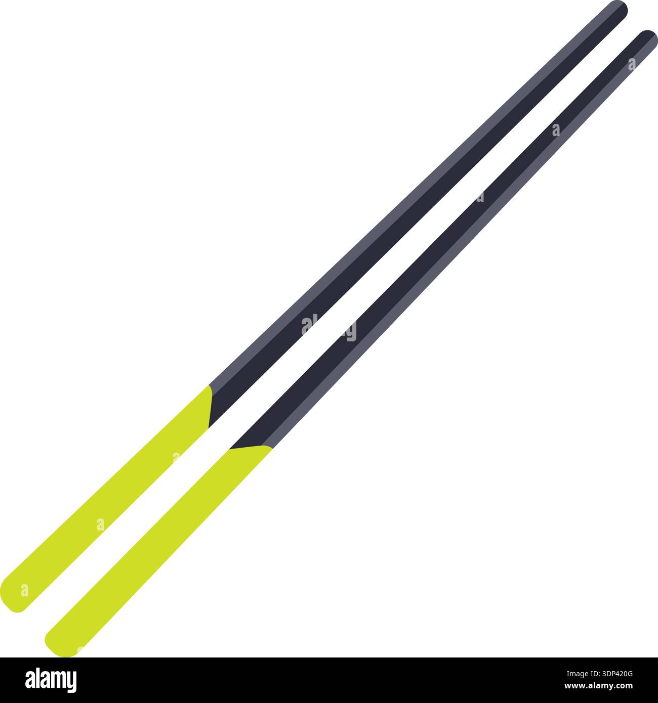 Zwei Essstäbchen mit leuchtend neongrünen Spitzen, diagonal auf weißem Hintergrund dargestellt Stock Vektor