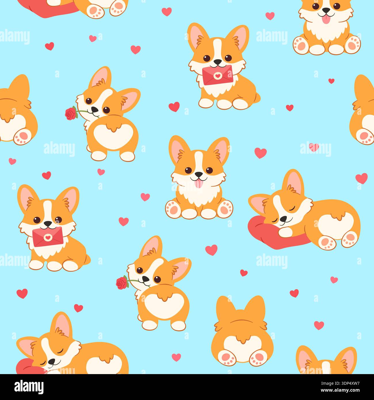 Niedliches Nahtloses Corgi Valentinsmuster Stock Vektor