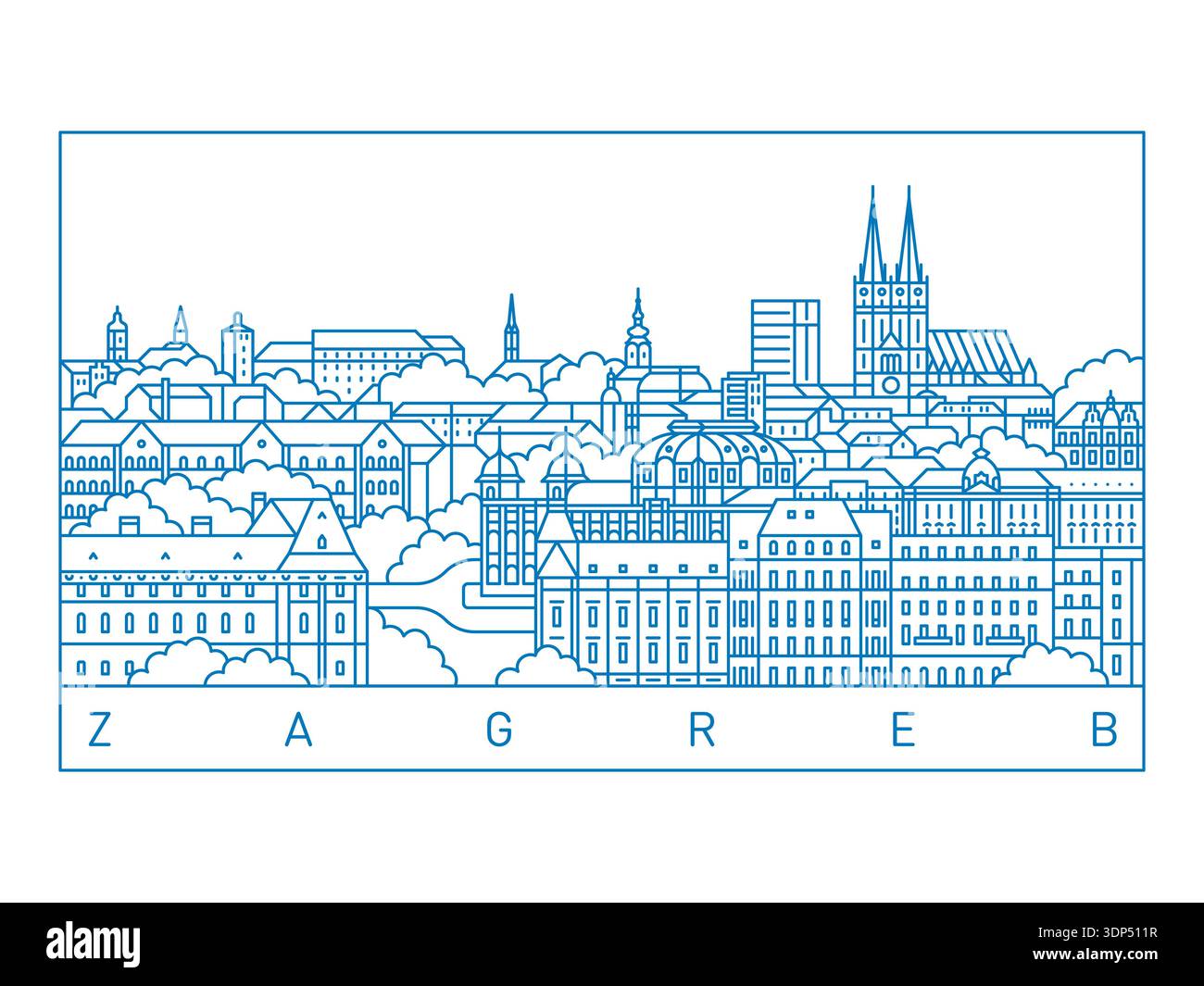 Skyline Von Zagreb Vektor-Illustration. Line Art Urban Landscape Stock Vektor