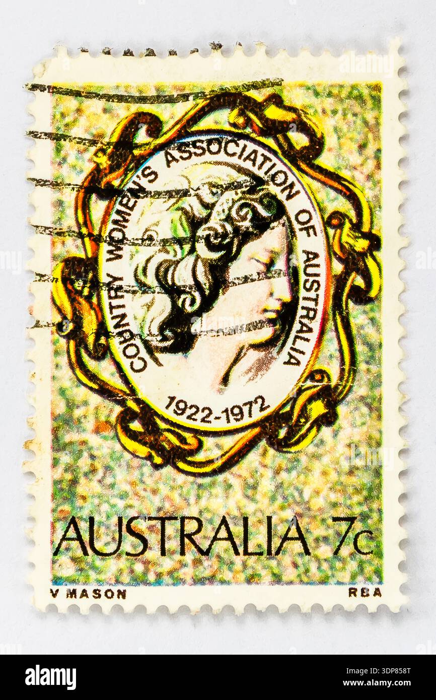 Australien Country Women Association Golden Anniversary Feminine Cameo Portrait Stamp! Diese sozial bedeutsame australische Gedenkmarke wurde ausgegeben Stockfoto