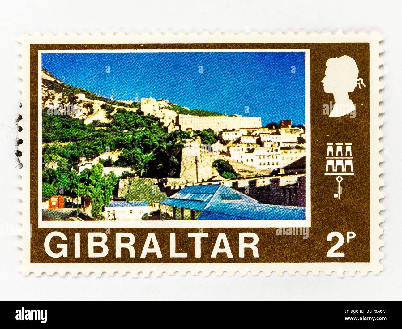 Gibraltar Maurisches Schloss Nordbastei Moderne Ansicht Historische Architektur Vintage Stempel! Dieser architektonisch bedeutsame Gibraltar-endgültige Stempel ist Stockfoto