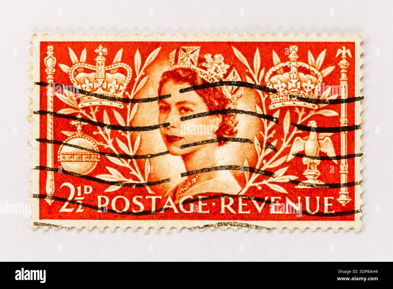 Britische Königin Elizabeth Krönung Königliche Zeremonie Krone Monarchie Vintage Stempel! Dieser historisch bedeutsame britische Gedenkstempel gab i heraus Stockfoto