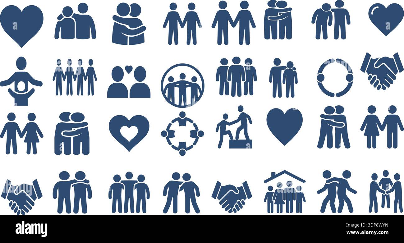 Vektorsatz von Personen- und Familienstickfiguren, einschließlich Männer, Frauen, Kinder, Paare und Geschäftssymbole im Silhouettenstil Stock Vektor