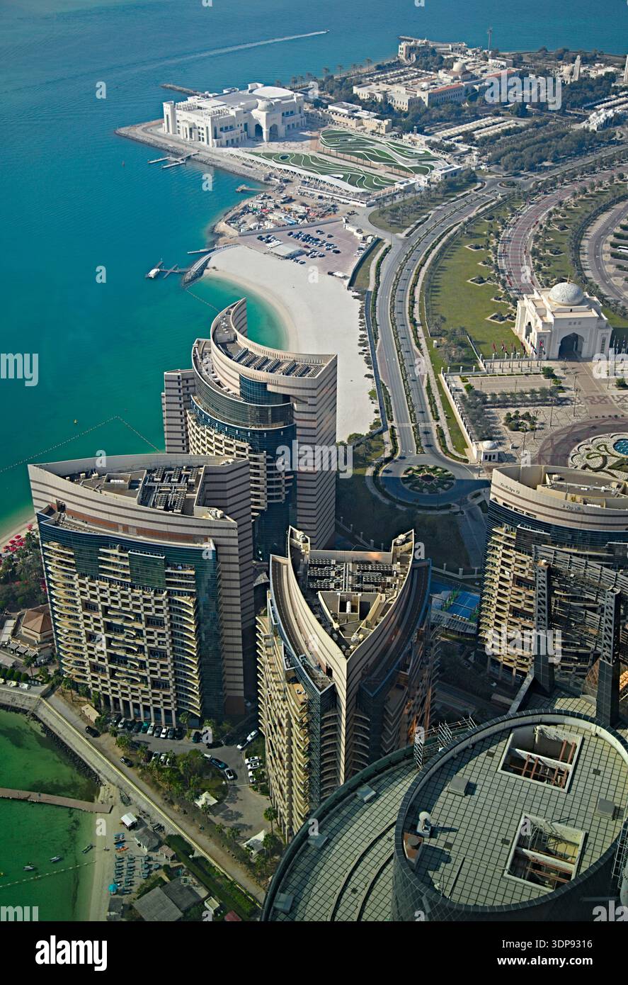 Vereinigte Arabische Emirate, Abu Dhabi, aus der Luft, moderne Architektur, Stockfoto