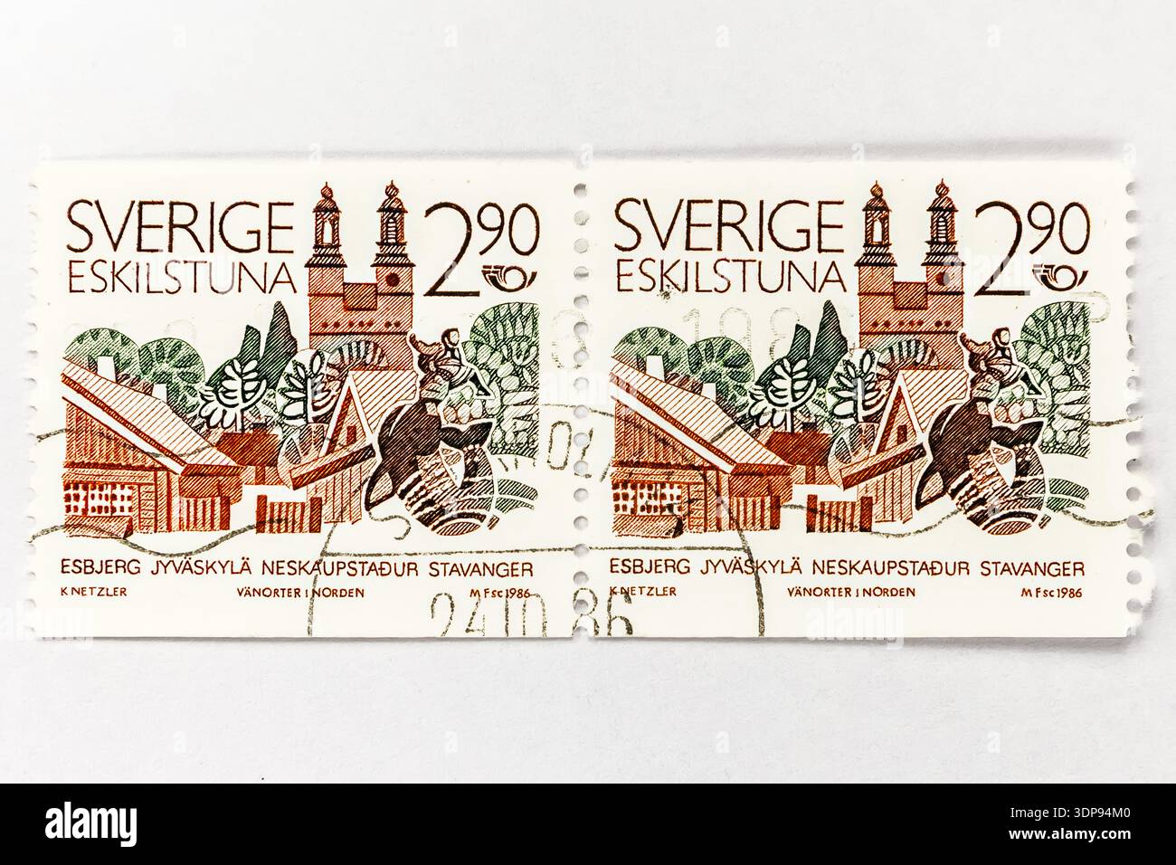 Schweden Eskilstuna Twin Cities Nordic Cooperation Architecture Heritage Vintage Stamp! Diese diplomatisch bedeutsame schwedische Gedenkmarkenausgabe Stockfoto