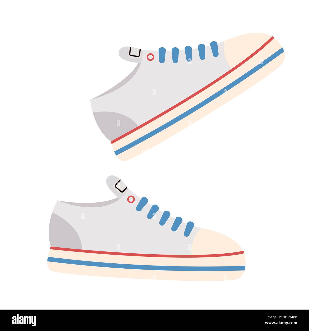 Weiße Sneakers. Sommerbekleidung. Flache Vektorillustration isoliert auf weißem Hintergrund. Stock Vektor