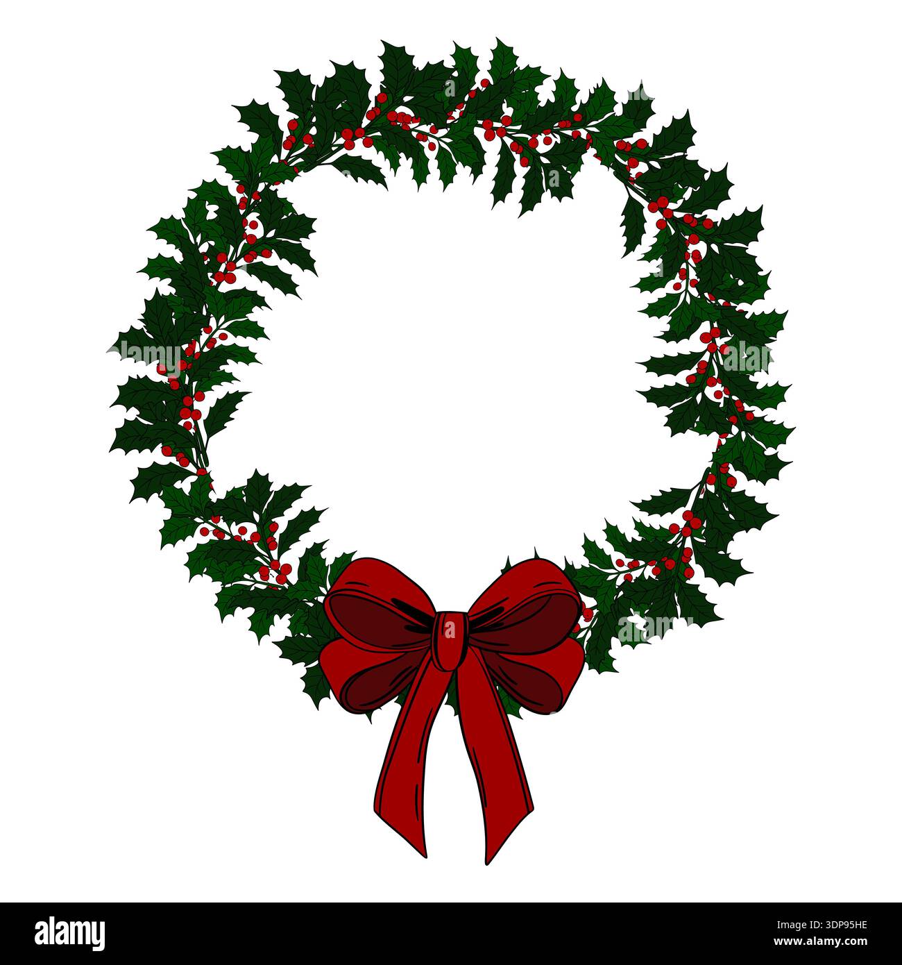 Weihnachtspflanze holly Beeren Rahmenkranz. Winterdekoration mit grünen Blättern. Elementkollektion Weihnachten und Neujahr Stockfoto