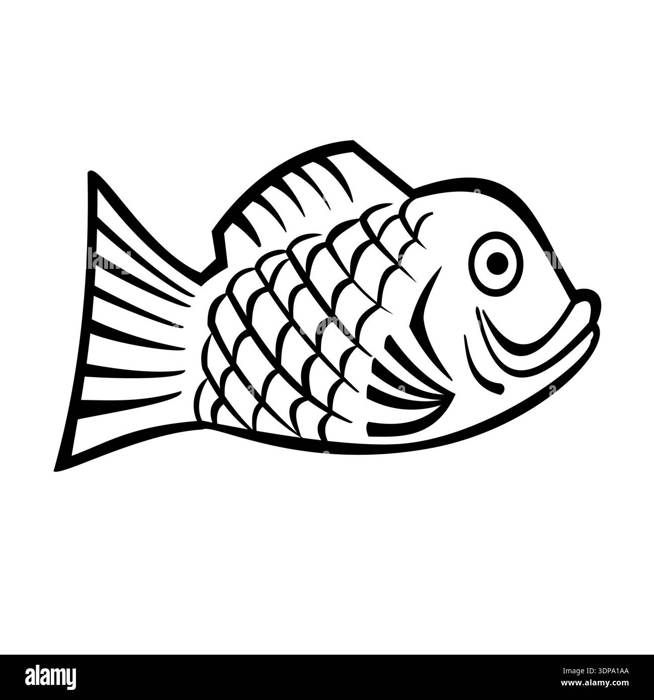 Schablone Illustration von Taiyaki-Fisch geformten Kuchen in Form von Tai oder roter Seebrasse, der als Symbol für Glück und Glück in Japan auf isolierten bac gilt Stockfoto