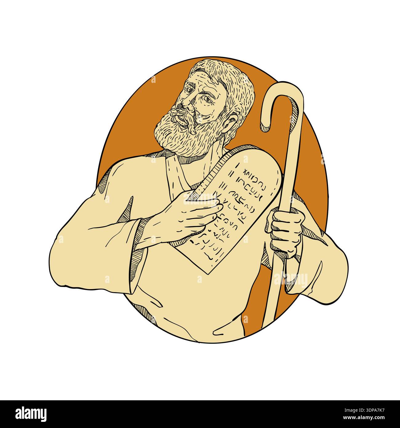 Zeichnung Skizze stil Abbildung: Mose, ein Prophet in der abrahamitischen Religionen, Führer der Israeliten und Gesetzgeber, mit Zehn Gebote innen gestellt Stockfoto