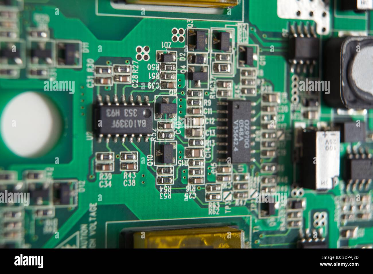 Mikroschaltkreis der Computerplatine aus nächster Nähe Stockfoto