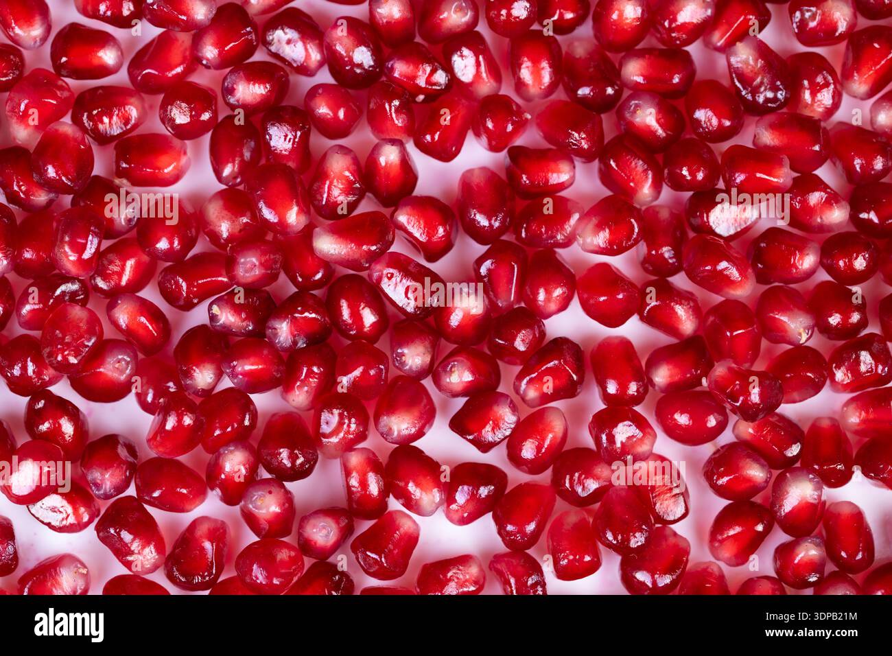 Helle Granatapfelkerne schmücken die Gebäckgarnitur, saftige Kugeln stehen im Kontrast zu cremigen Texturen, die für kulinarische Portfolios, Superfood-Appeal und Anti-Anti-Effekt sorgen Stockfoto