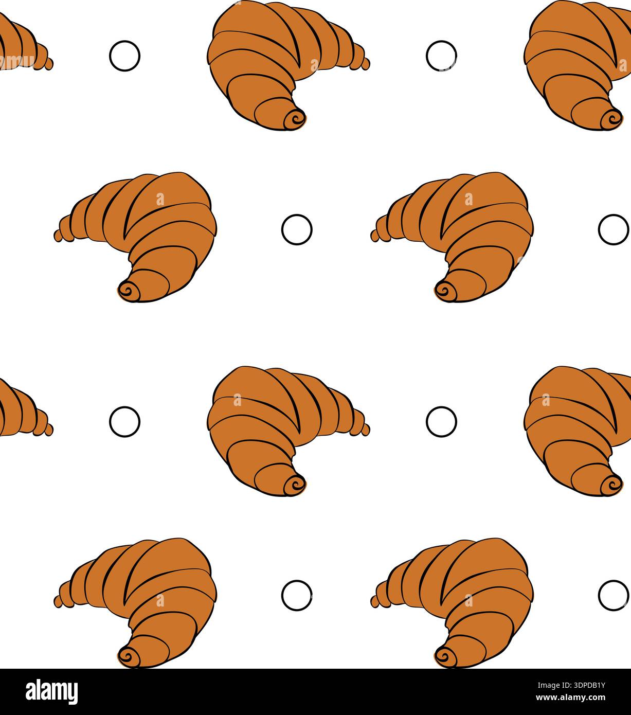Süßes Croissant Cafe nahtloses Muster. Handgezeichnete Abbildung. Vektor-Grafik-Linie Tinte farbige Kunst. Für Backwaren Branding, digitale Tapeten, Textilien A Stock Vektor