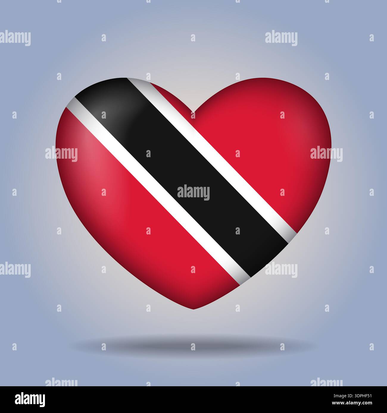 Trinidad und Tobago Flag Herzknopf isoliert auf Farbverlaufshintergrund Stock Vektor
