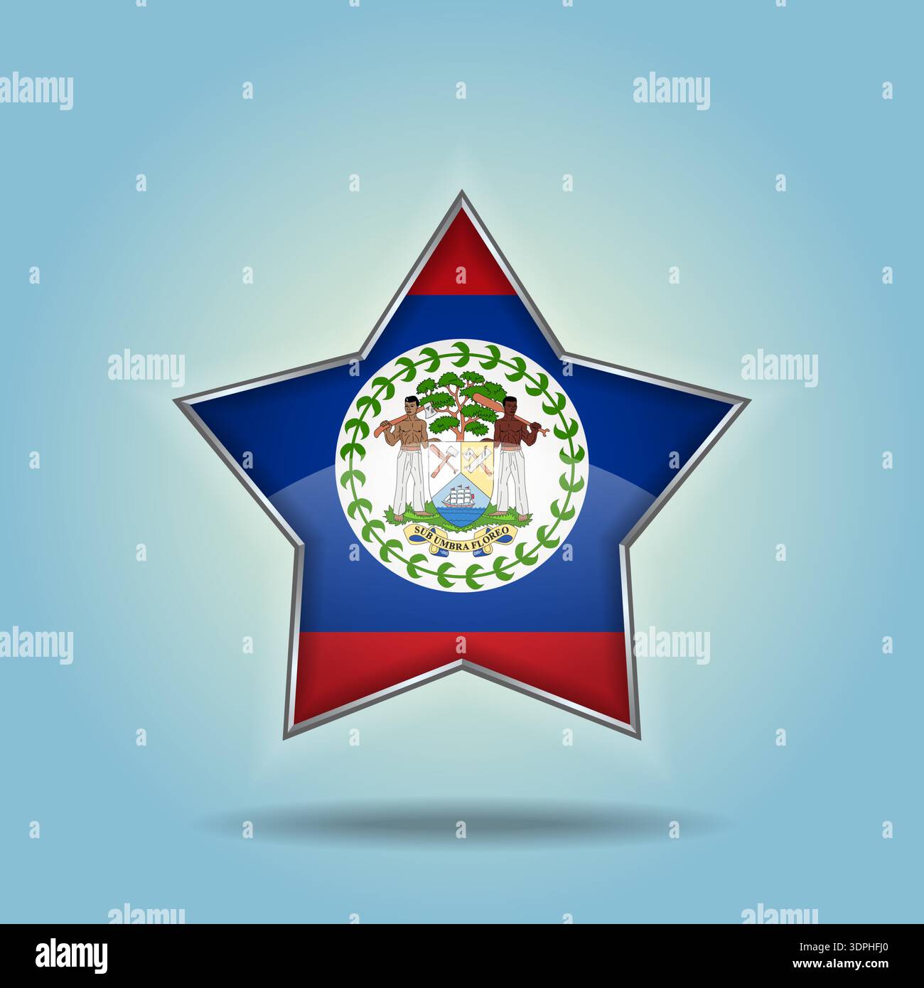Belize Flaggenstern glänzend. Isoliert auf Hintergrund mit Farbverlauf Stock Vektor