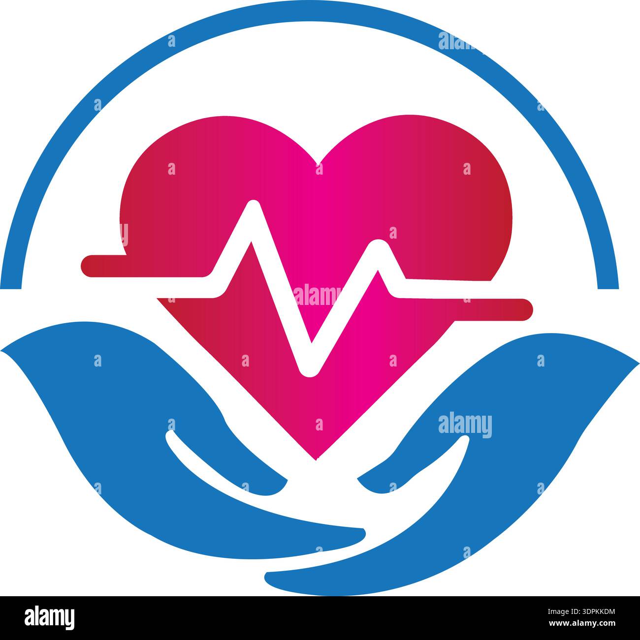 Kardiologie und Herzsymbol. Die Herzform symbolisiert gesundes Herzschlagen und gesundes Kreislaufsystem. Hände symbolisieren die Heilung Stock Vektor