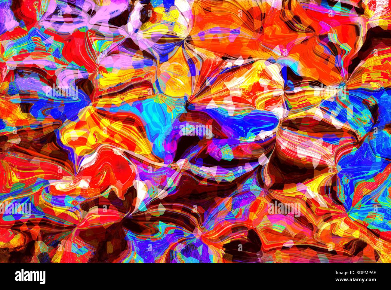 Energiegeladener abstrakter Hintergrund mit kräftigen Farben, lebendigen Pinselstrichen und Textur. Stockfoto