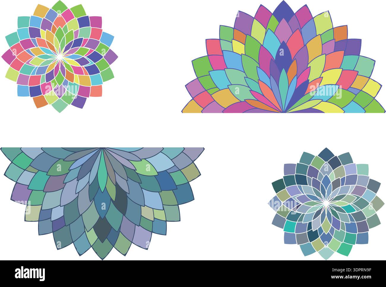 Buntes Mandala-Blumenset, Dekorative Geometrische Ornament-Kollektion Stock Vektor