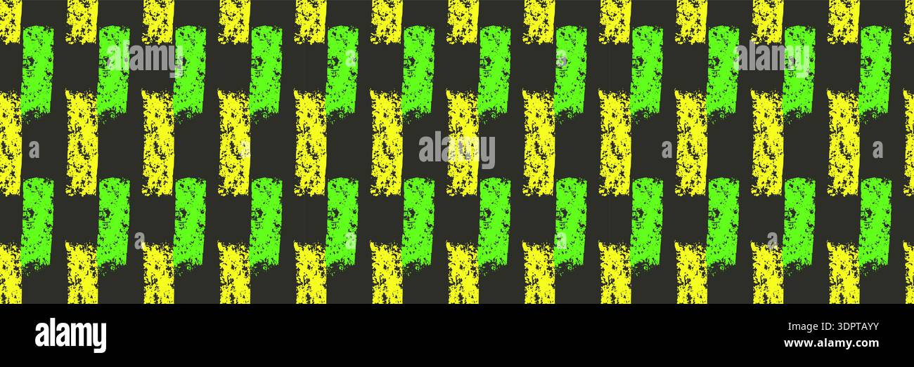 Nahtloses Muster der Neonmarkierungslinien des Strichs. Oberflächenmuster geometrisches, handgefertigtes, kräftiges grünes gelbes, schwarzes Motiv. Handgezeichnete Mini-Streifen-Textur. Ve Stock Vektor