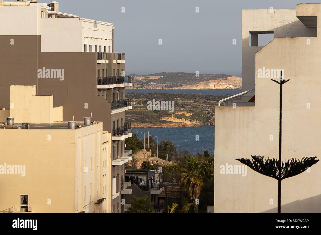 Blick auf die Bucht vom Maltese Hotel Stockfoto