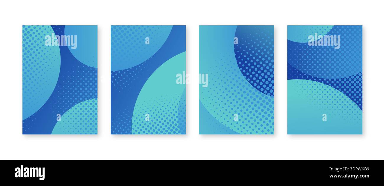 Abdeckungssatz in hellen Farben. Rasterpunkte im Kunstdesign Stock Vektor