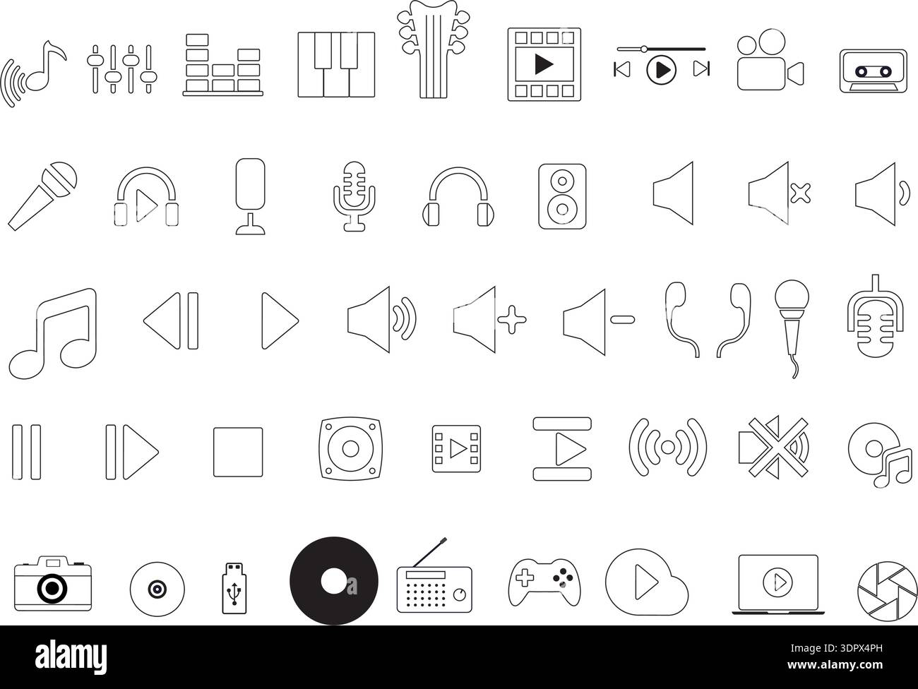 Multimedia-Symbole auf weißem Hintergrund Stock Vektor