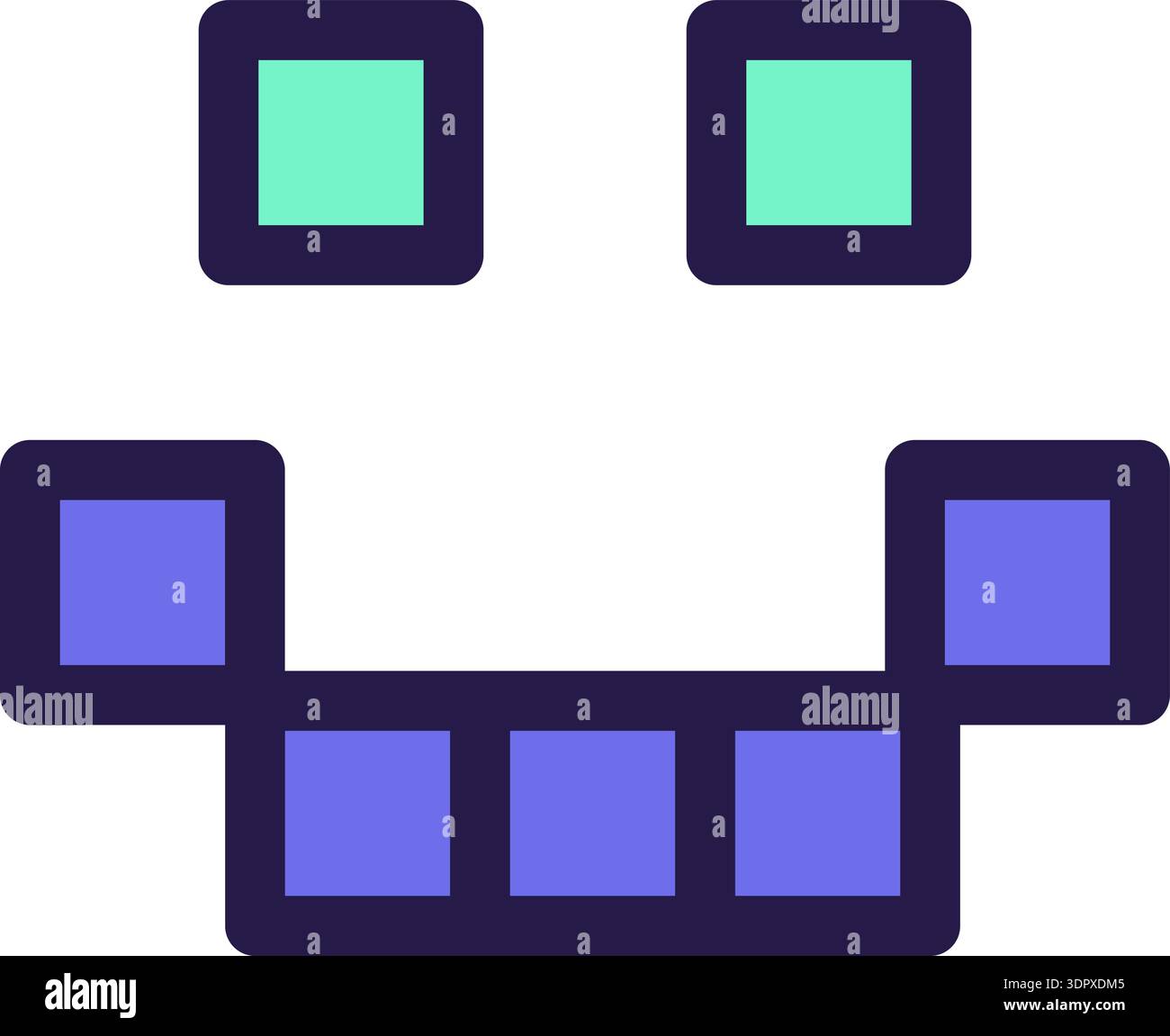 Blauer und türkisfarbener AI-Technologie-Doodle-Outline-Aufkleber mit Robots Lächeln. Helles Flaches Symbol Stock Vektor