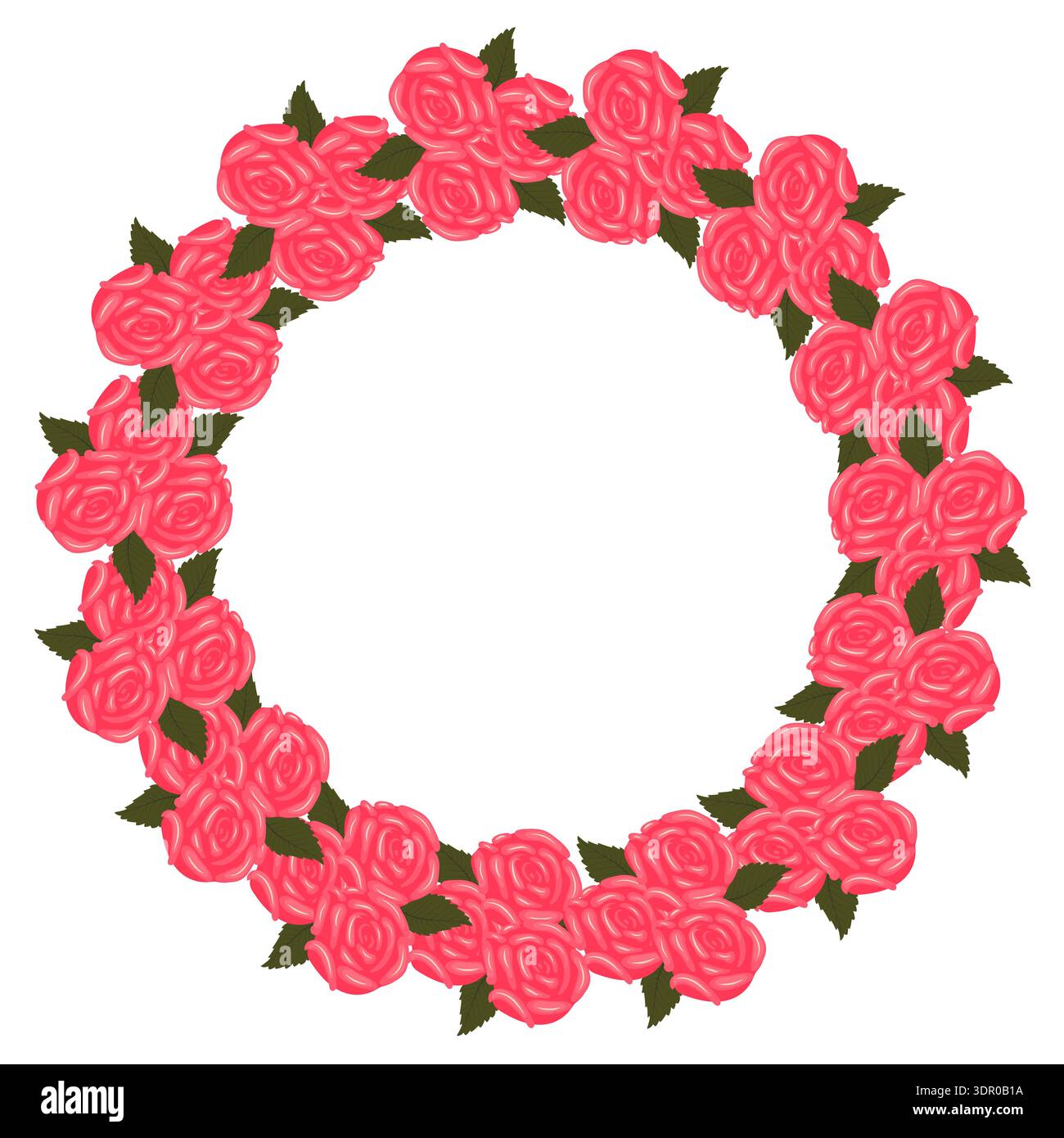 Ein Kranz aus leuchtend rosa, üppigen Rosen für Ihr Design. Vektorillustration auf weißem Hintergrund isoliert. Stock Vektor