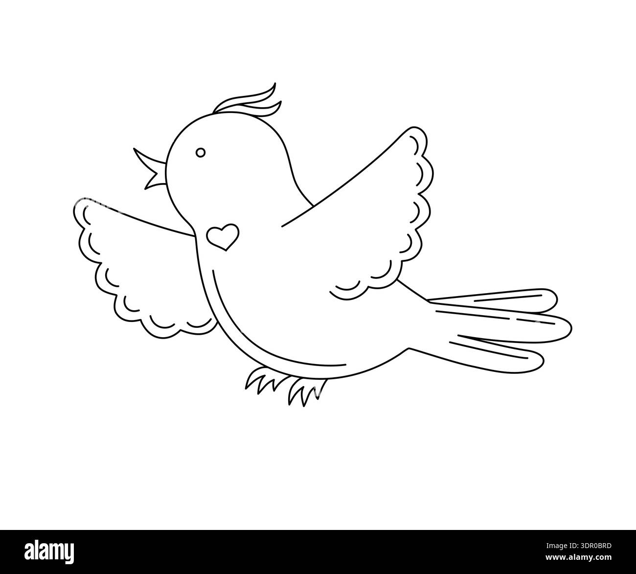 Niedlicher kleiner Vogel, einfache minimalistische skurrile Umrisszeichnung, handgezeichnete Illustration im Kinderstil für saisonales Design, Dekor für Festveranstaltungen Stock Vektor