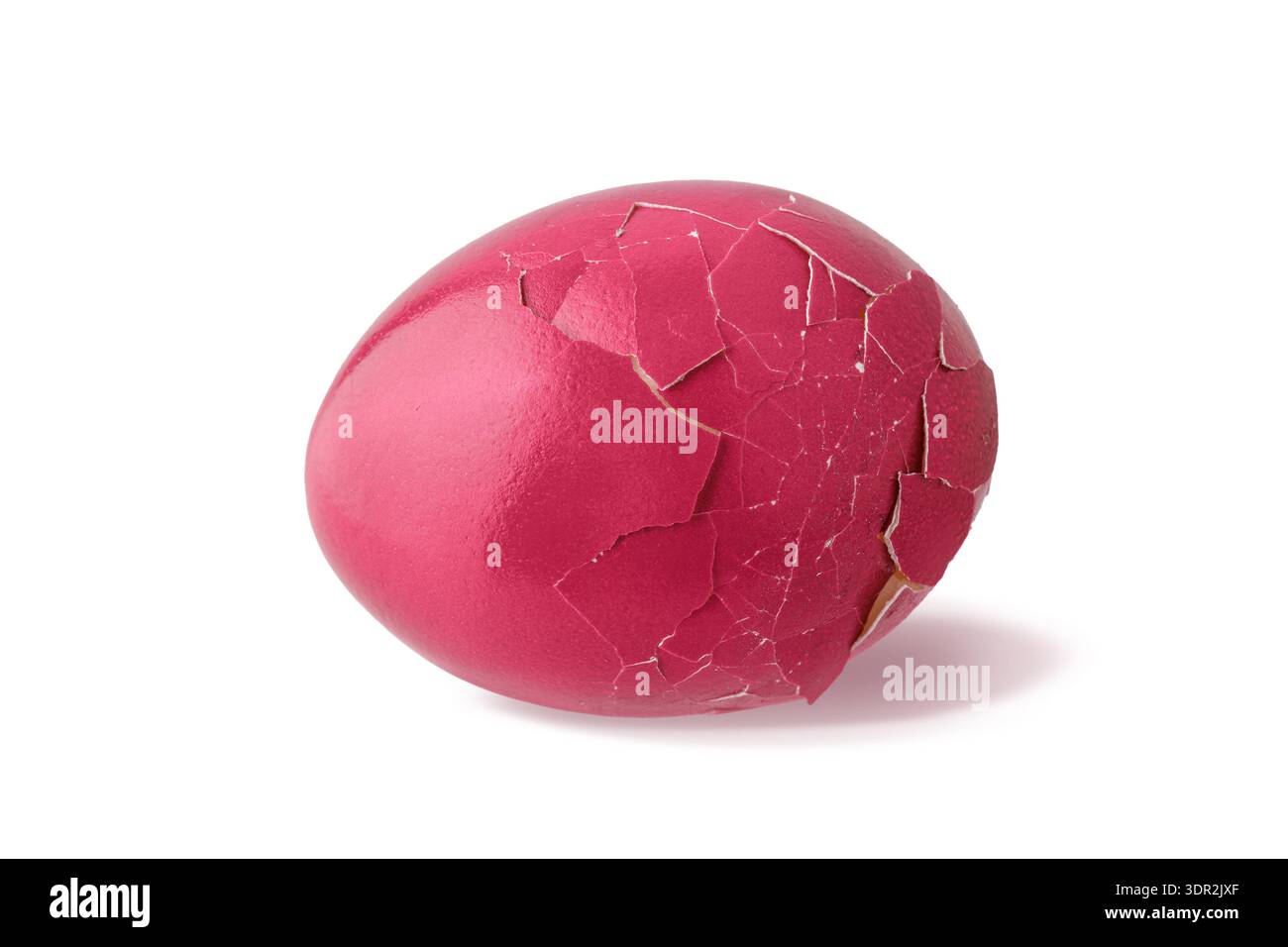 Brocken gemalt in viva magenta natürlichem osterei mit Schatten isoliert auf weißem Hintergrund. Ei gefärbt in trendiger Farbe 2023 Viva Magenta Stockfoto