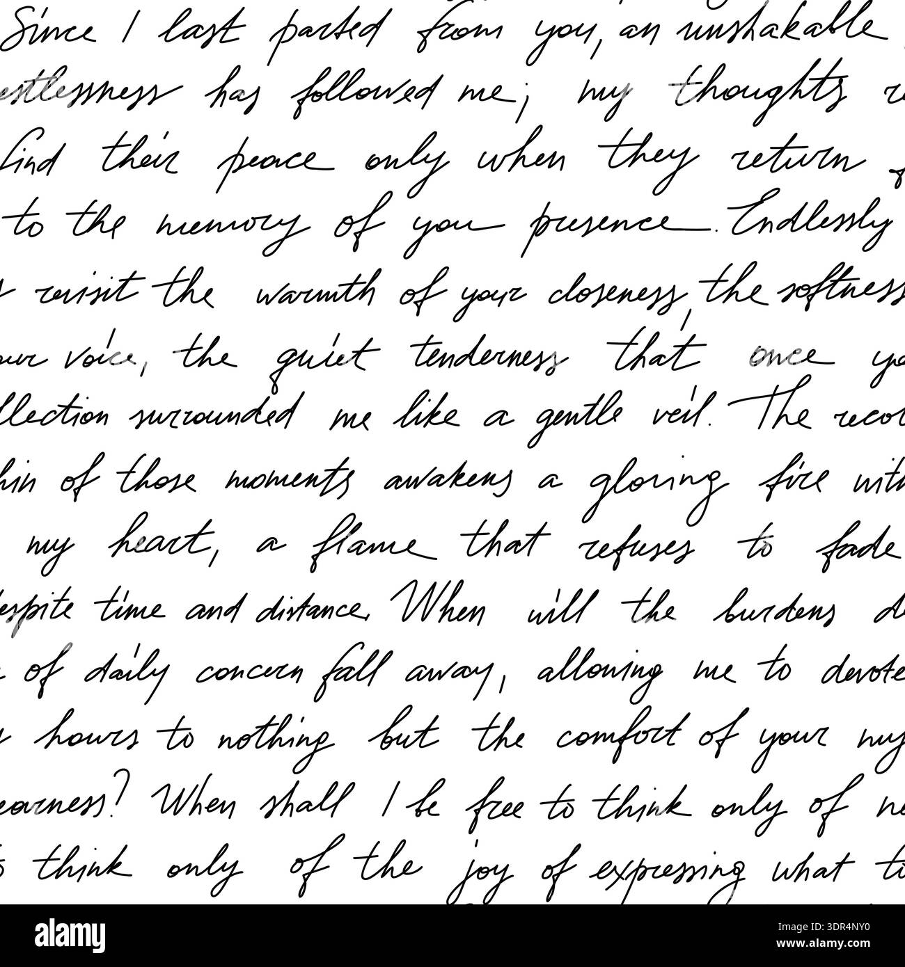 Handgeschriebener Text mit nahtlosem Muster mit kursivem Schriftzug und unleserlichen Wörtern in Vintage-Tinte für romantischen Buchstaben und Nostalgie-Stoff. Kalligraphie-Abstract Stock Vektor