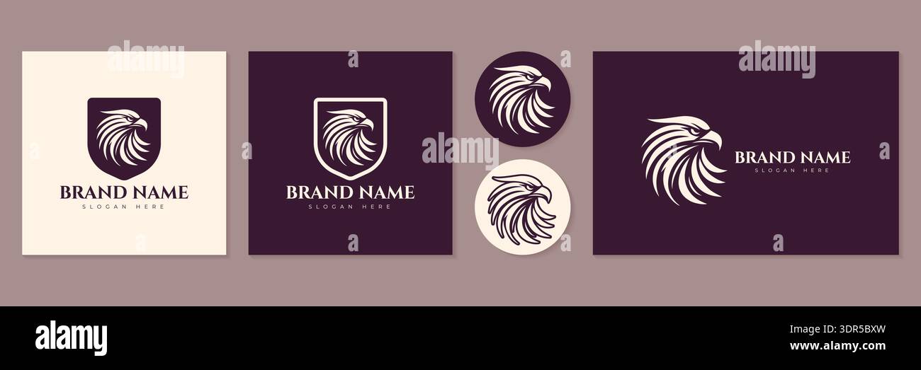 Eagle Kopf Maskottchen Logo Set für Sicherheits- oder Sportmarken Identität Vektor Illustration. Stock Vektor