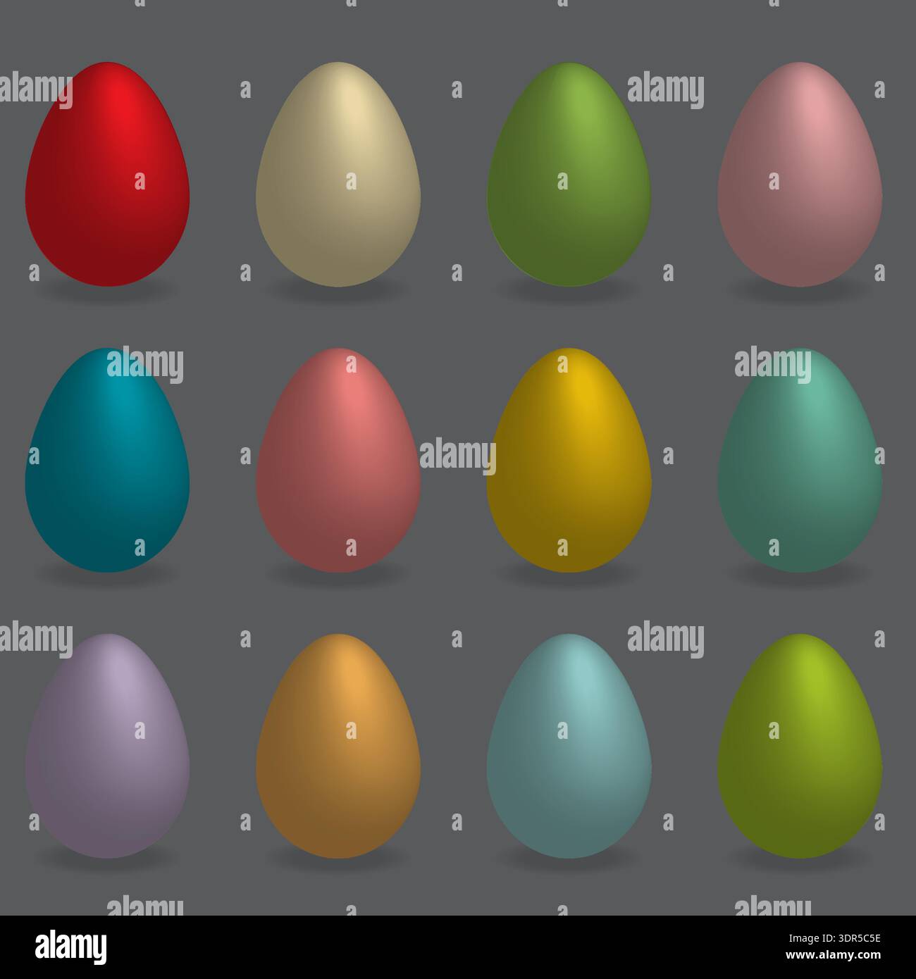 Realistische 3D Ostereier in einfachen leuchtenden Farben Vektor Illustration. Stock Vektor