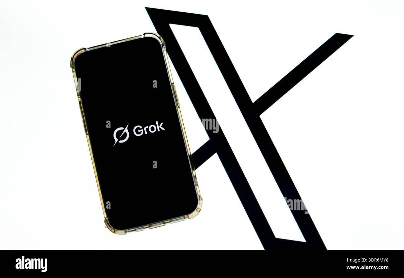 Grok und X (Twitter) Illustration Stockfoto
