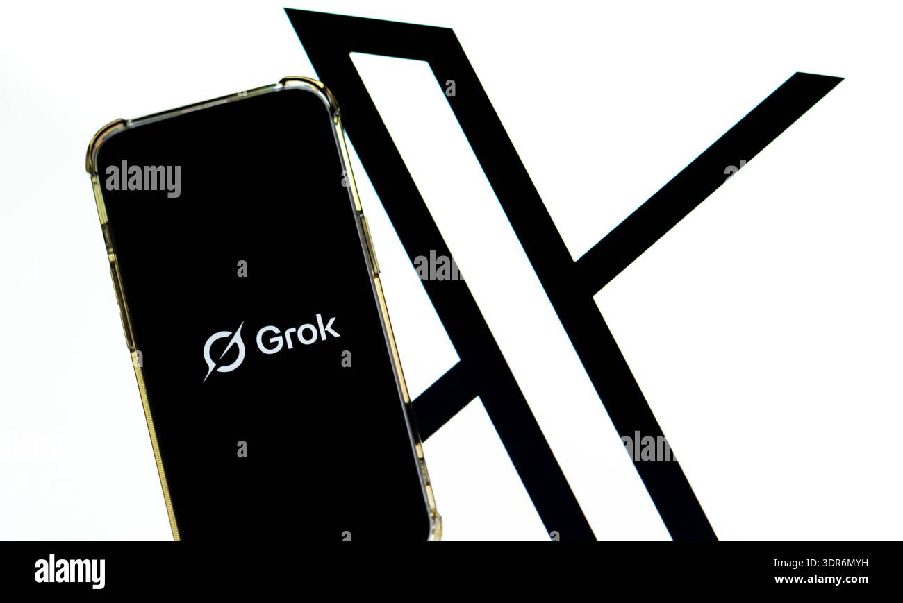 Grok und X (Twitter) Illustration Stockfoto