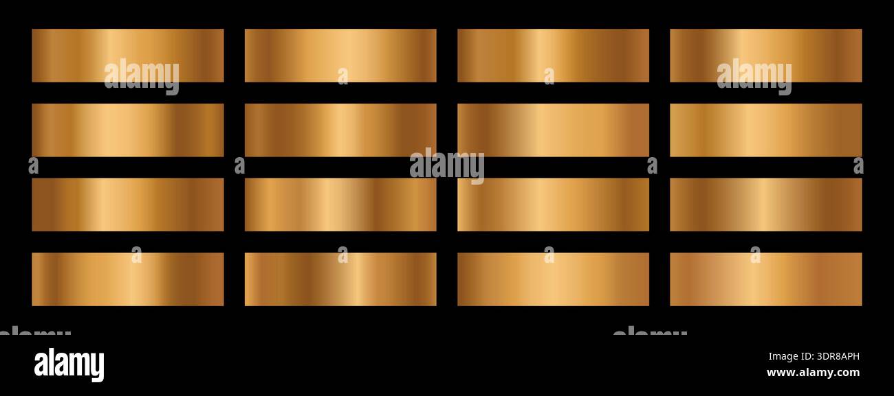 Goldverlaufsfolienpalette. Satz von holografischem Metall-Gradationsvektor-Hintergrund Stock Vektor