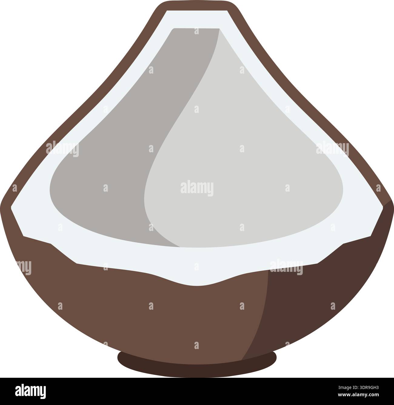 Flache Illustration eines abgerundeten Dessertbrötchens mit weißer Glasur auf der Oberseite und braunem Boden Stock Vektor