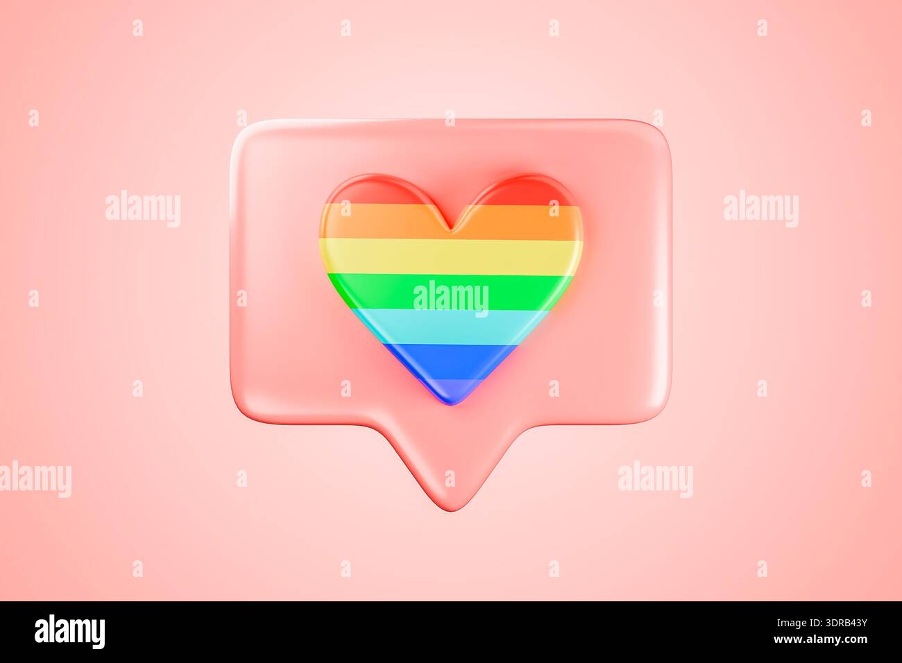 Orangefarbenes Symbol für die Herzbenachrichtigung „Pride Heart“ im 3D-Studio Stockfoto