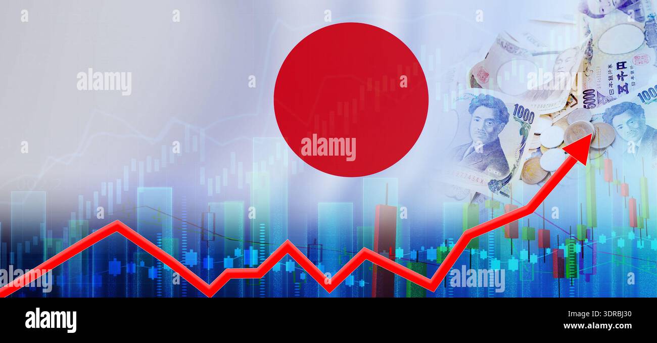 Wirtschaftswachstum in Japan in der Finanzgrafik. Japanisches Finanzwachstum, Konjunkturerholungskonzept Stockfoto