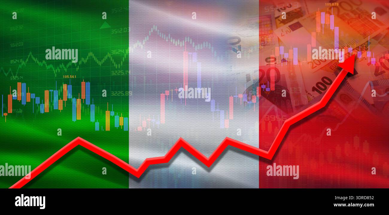 Finanzwachstum in Italien auf dem Marktdiagramm. Das Wirtschaftswachstum in Italien in der Finanzgrafik Stockfoto