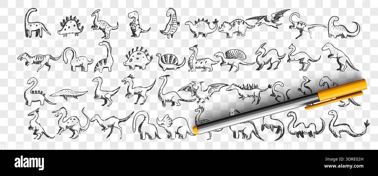 Dinosaurier Doodle Set Stockfoto