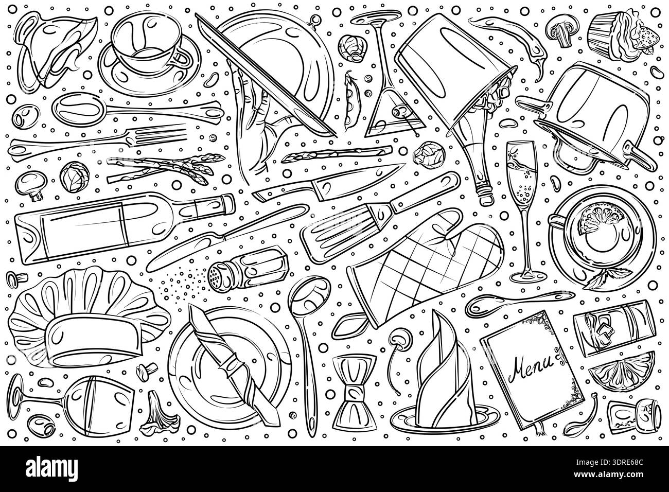 Handgezeichnetes Restaurant Set Doodle Stockfoto